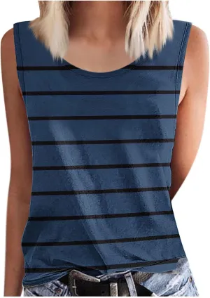 HGps8w Plus Size Women's Casual Striped Tank Tops Trendy 2025 Summer Sleeveless Tunic Tee Shirts Loose Crewneck Blouse