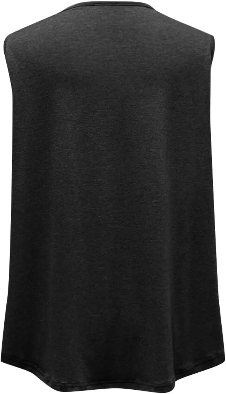 HGps8w Plus Size Womens Square Neck Pleated Tank Tops Summer Loose Sleeveless Blouses Casual Ladies Tunic T-Shirts