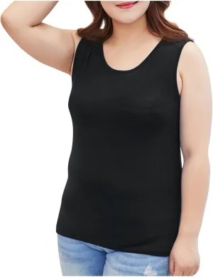 HGps8w Women's Plus Size Tank Tops Crew Neck Sleeveless Basic Solid Casual Camisole Shirts