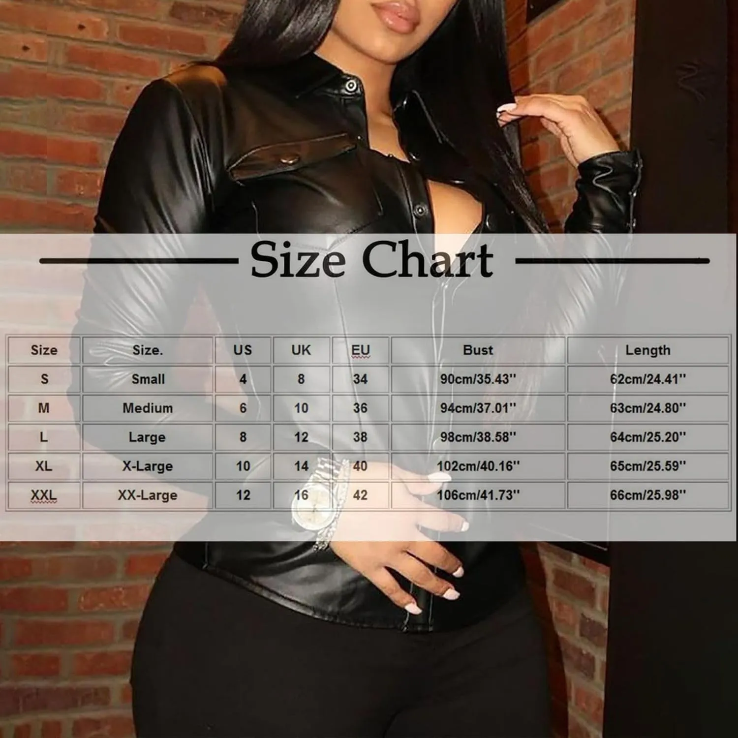 HGps8w Womens Sexy PU Faux Leather Button Down Shirts Slim Fitted Long Sleeve V Neck Blouses Tops with Pocket