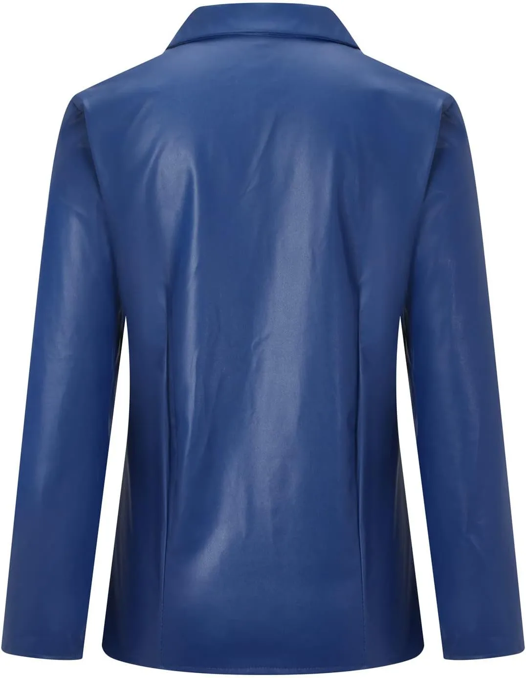 HGps8w Womens Sexy PU Faux Leather Button Down Shirts Slim Fitted Long Sleeve V Neck Blouses Tops with Pocket