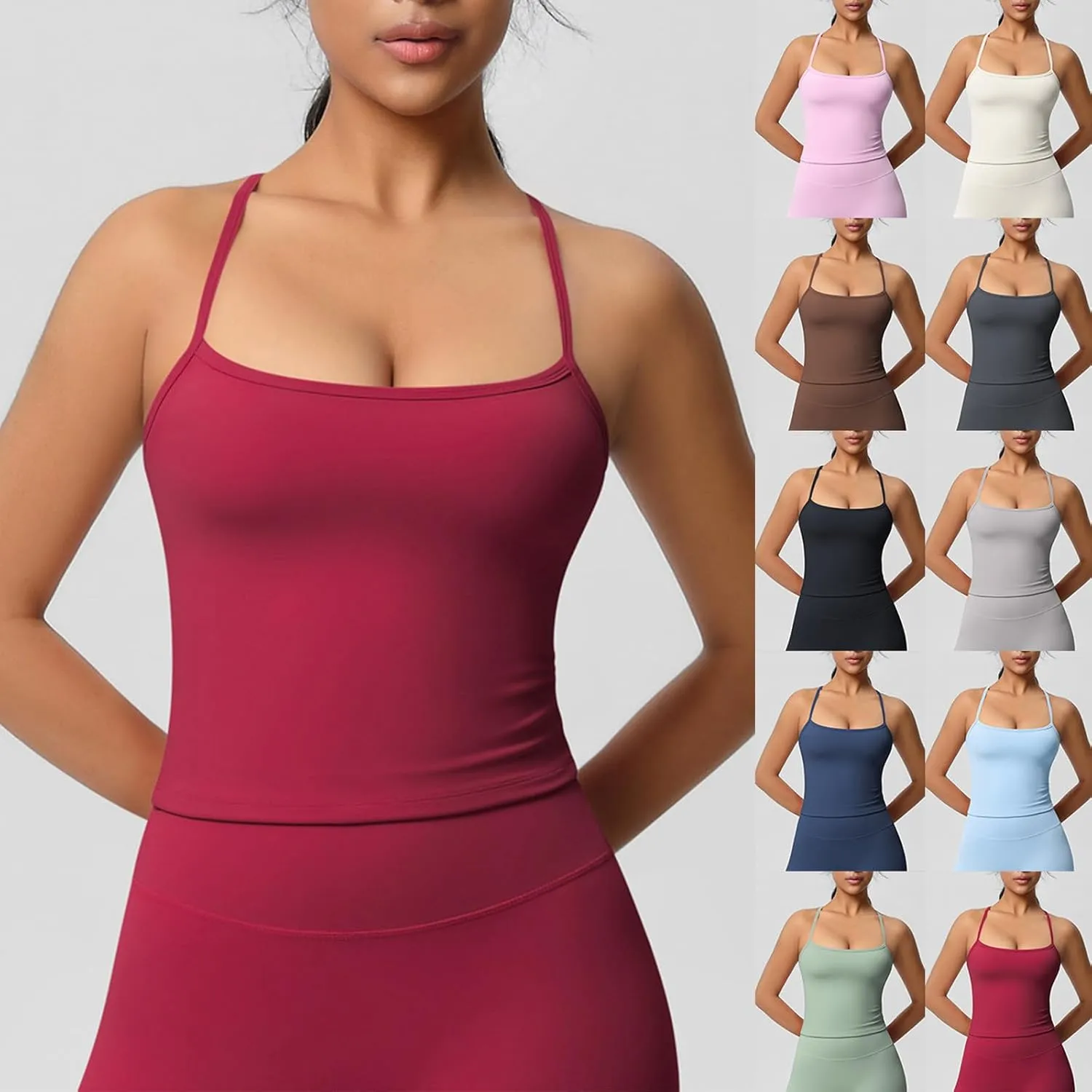 HGps8w Women's Spaghetti Straps Workout Tank Top Sleeveless Casual 2025 Summer Quick Dry Breathable Athletic Yoga Shirts
