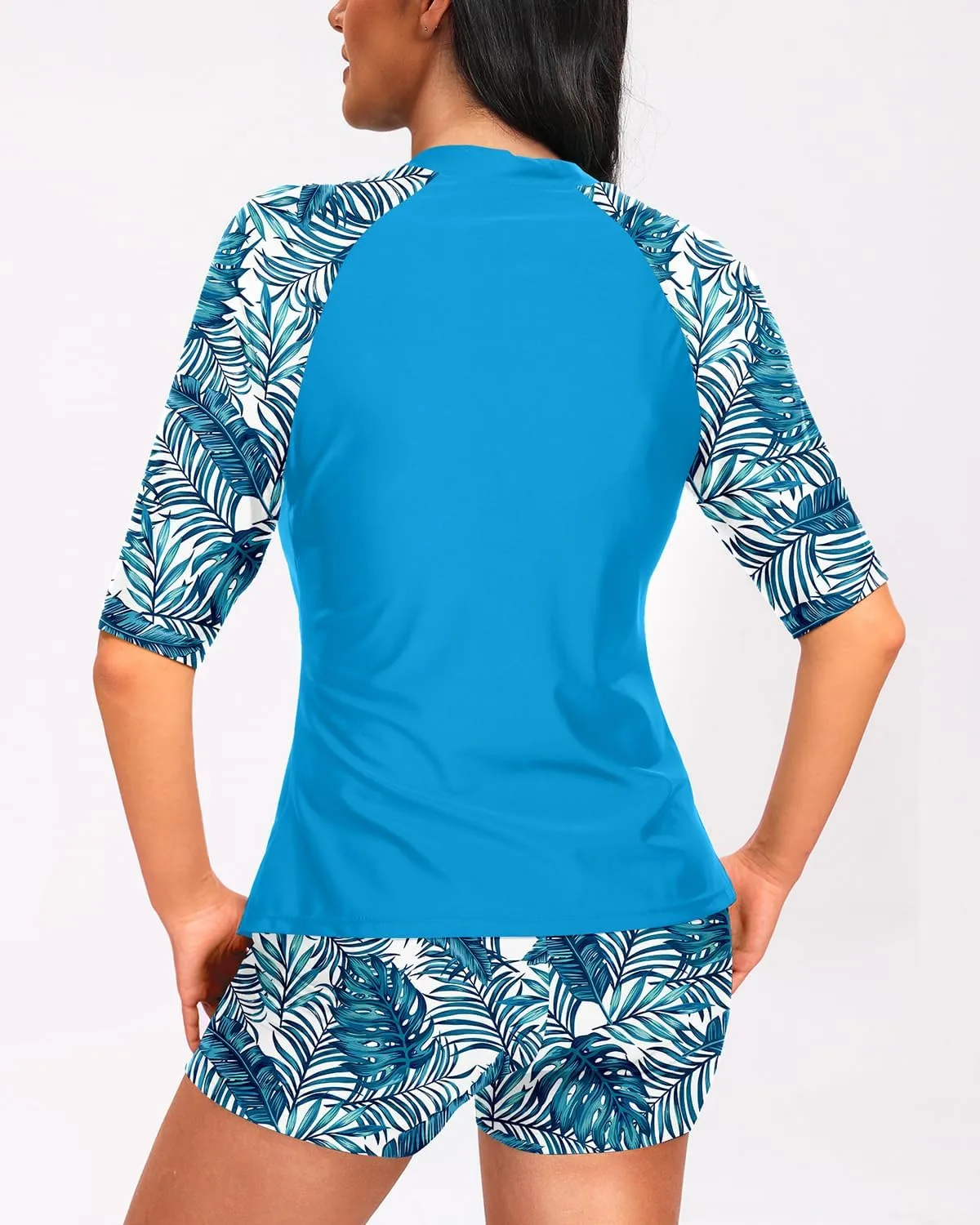 Holipick Women 2 Piece Rash Guard Short Sleeve Swimsuit with Shorts Full Zipper SPF Swim Shirts