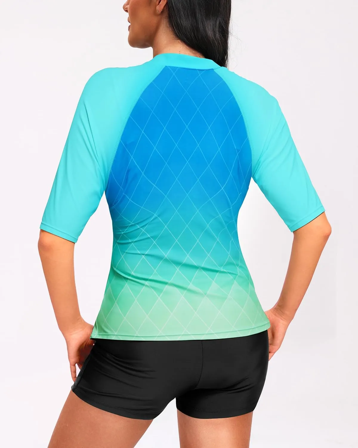 Holipick Women 2 Piece Rash Guard Short Sleeve Swimsuit with Shorts Full Zipper SPF Swim Shirts