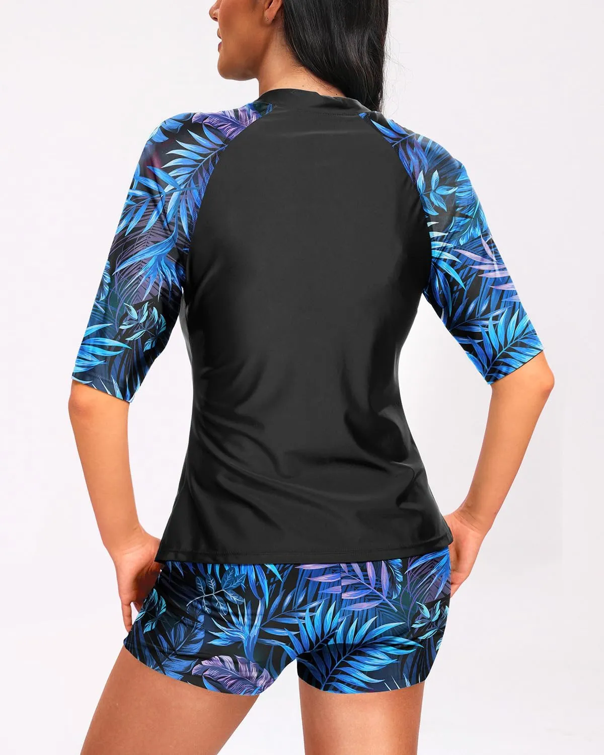 Holipick Women 2 Piece Rash Guard Short Sleeve Swimsuit with Shorts Full Zipper SPF Swim Shirts