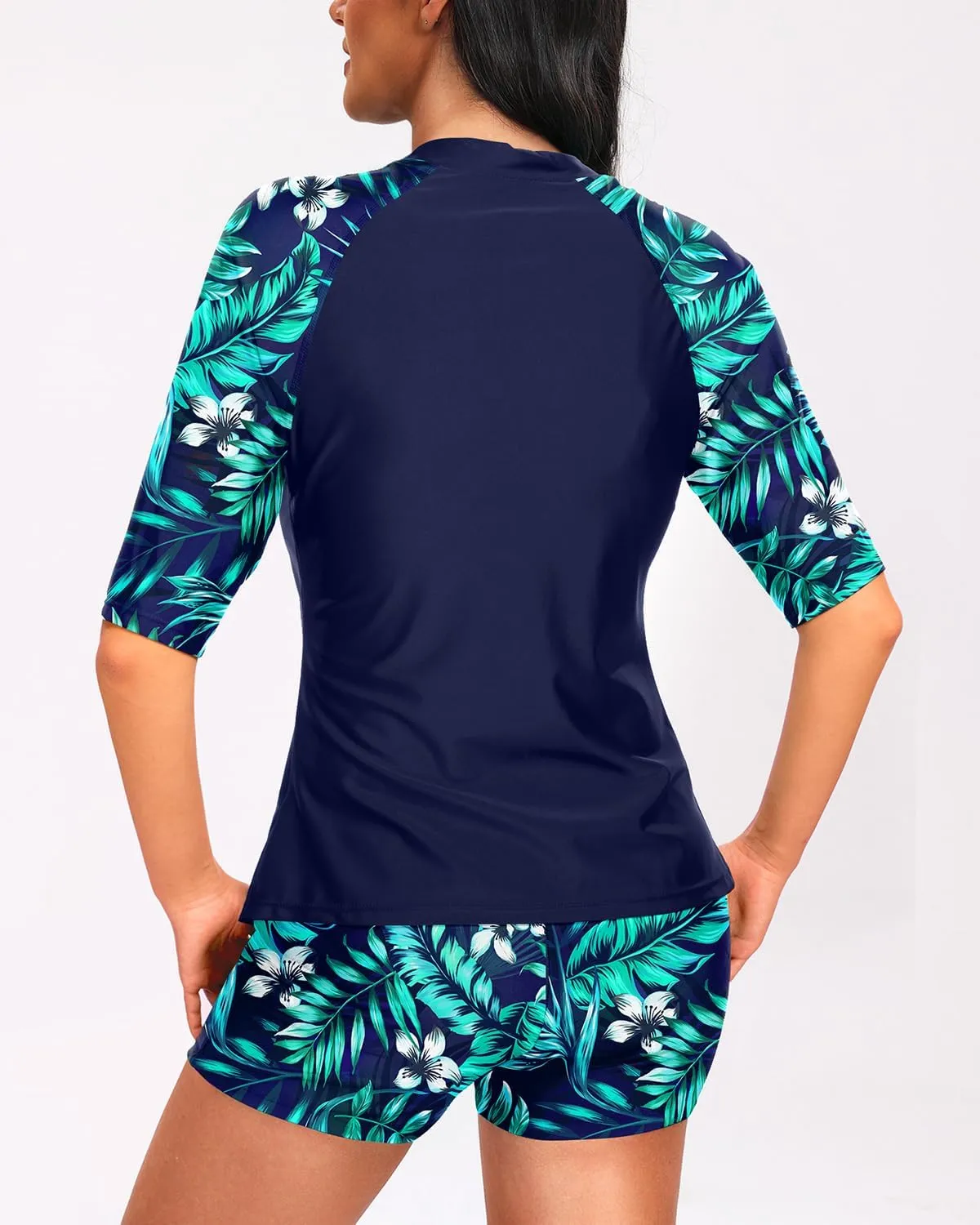 Holipick Women 2 Piece Rash Guard Short Sleeve Swimsuit with Shorts Full Zipper SPF Swim Shirts