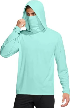Hooded Fishing Shirts for Men with Mask Outdoor Long Sleeve Sun Shirt UPF 50 Rash Guards Lightweight Cooling Hoodies