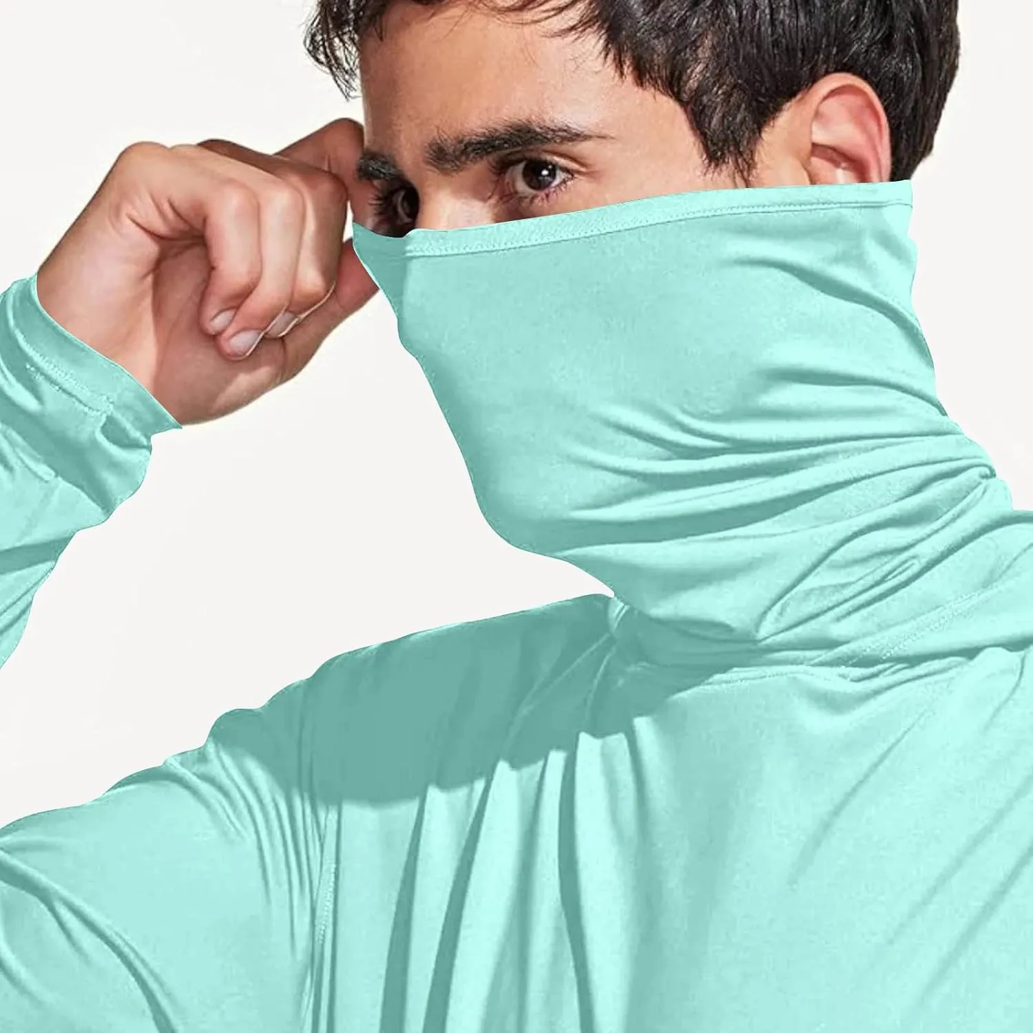 Hooded Fishing Shirts for Men with Mask Outdoor Long Sleeve Sun Shirt UPF 50 Rash Guards Lightweight Cooling Hoodies