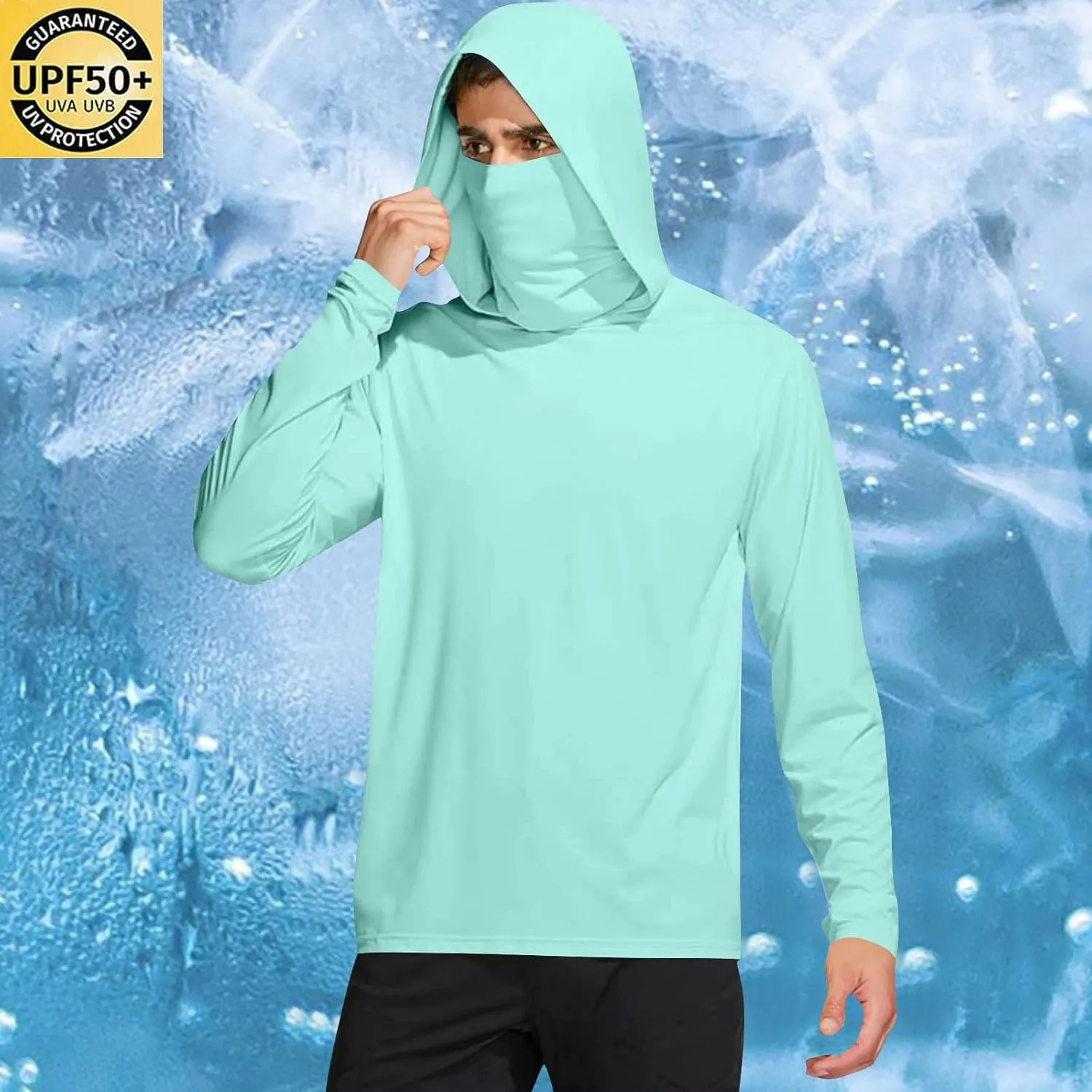 Hooded Fishing Shirts for Men with Mask Outdoor Long Sleeve Sun Shirt UPF 50 Rash Guards Lightweight Cooling Hoodies