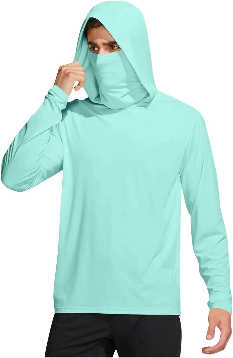 Hooded Fishing Shirts for Men with Mask Outdoor Long Sleeve Sun Shirt UPF 50 Rash Guards Lightweight Cooling Hoodies