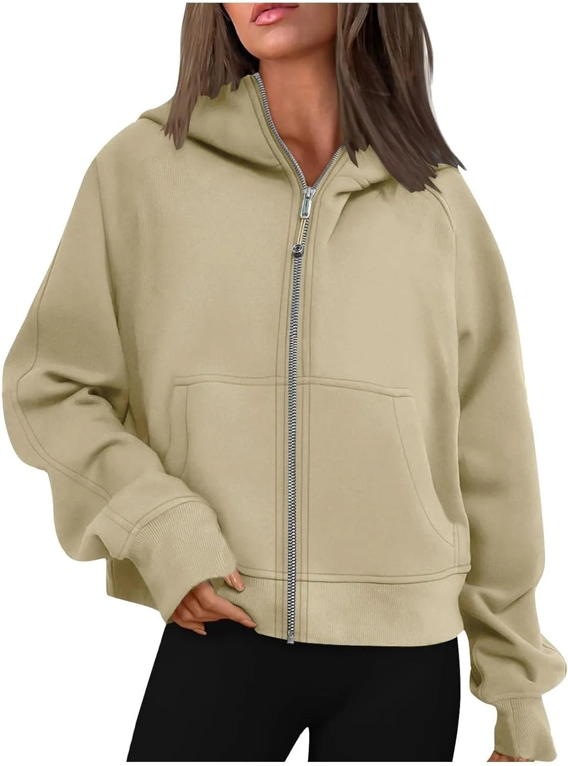 Hoodies for Women Full Zip Up Cropped Sweatshirts Fleece Jackets Casual Comfy Gym Tops Athletic Hoodie with Pockets