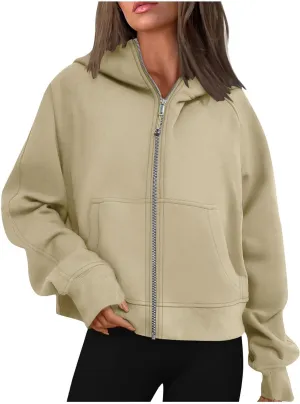 Hoodies for Women Full Zip Up Cropped Sweatshirts Fleece Jackets Casual Comfy Gym Tops Athletic Hoodie with Pockets