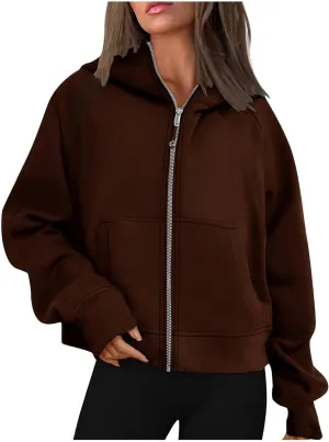 Hoodies for Women Full Zip Up Cropped Sweatshirts Fleece Jackets Casual Comfy Gym Tops Athletic Hoodie with Pockets