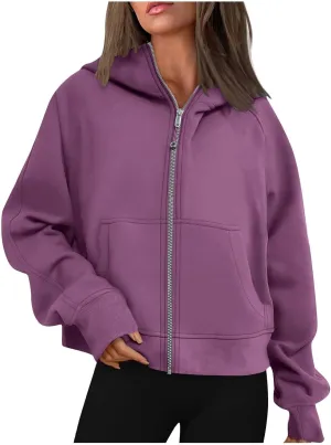 Hoodies for Women Full Zip Up Cropped Sweatshirts Fleece Jackets Casual Comfy Gym Tops Athletic Hoodie with Pockets