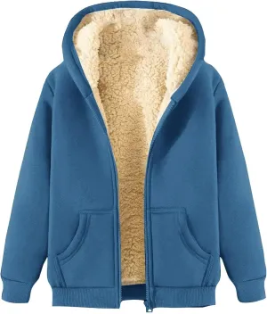 Hoodies for Women Winter Fleece Sweatshirt Full Zip Thick Sherpa Lined Hooded Jacket Warm Cardigan Coat with Pockets