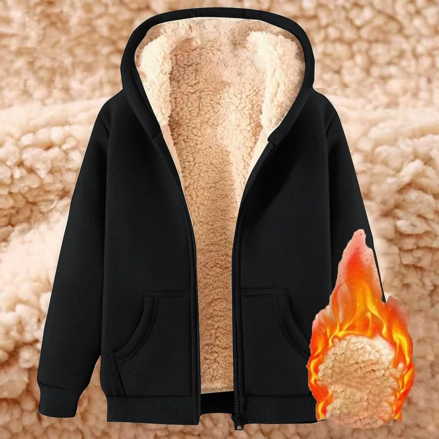Hoodies for Women Winter Fleece Sweatshirt Full Zip Thick Sherpa Lined Hooded Jacket Warm Cardigan Coat with Pockets