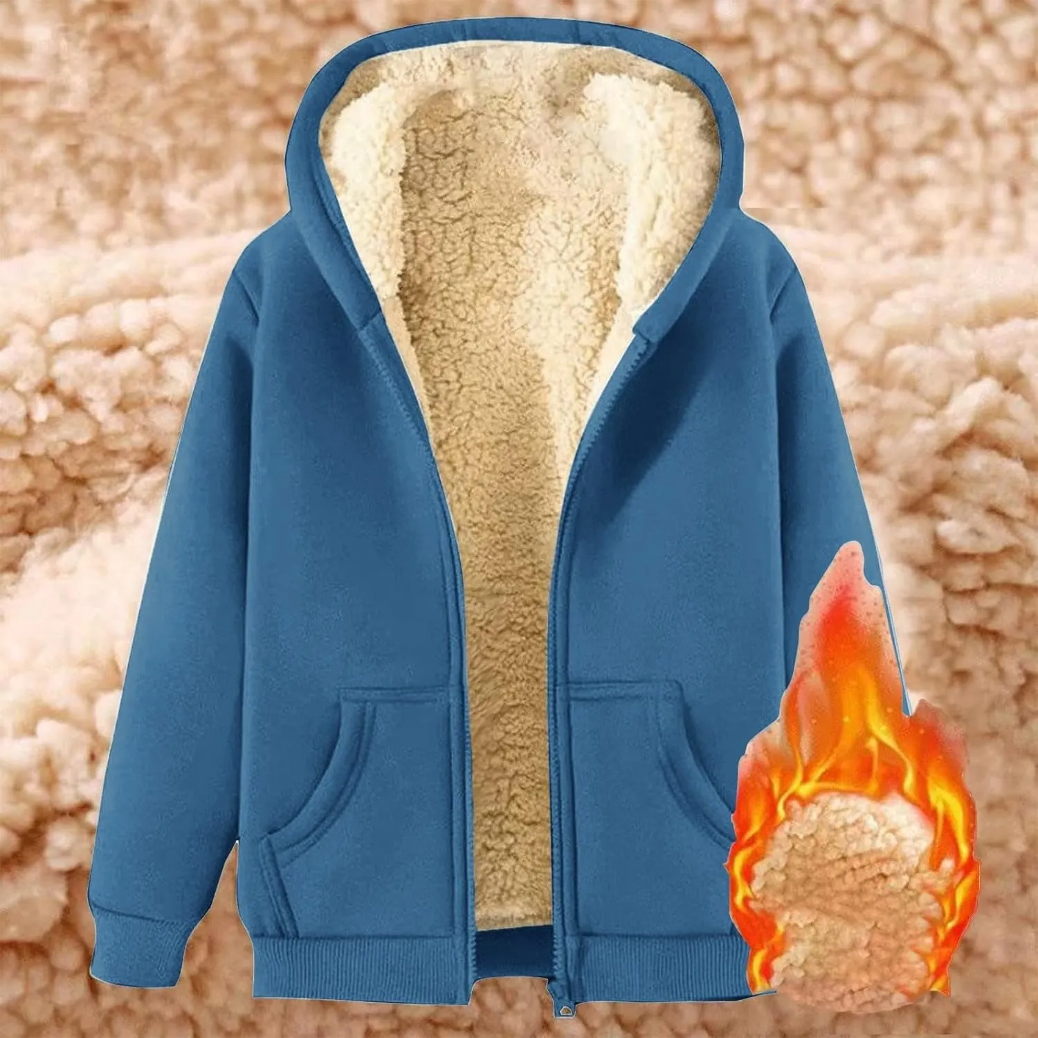 Hoodies for Women Winter Fleece Sweatshirt Full Zip Thick Sherpa Lined Hooded Jacket Warm Cardigan Coat with Pockets