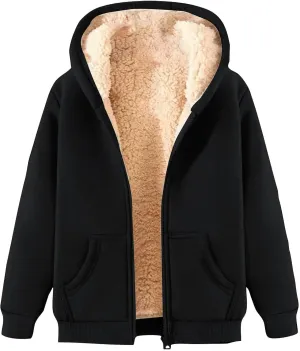 Hoodies for Women Winter Fleece Sweatshirt Full Zip Thick Sherpa Lined Hooded Jacket Warm Cardigan Coat with Pockets