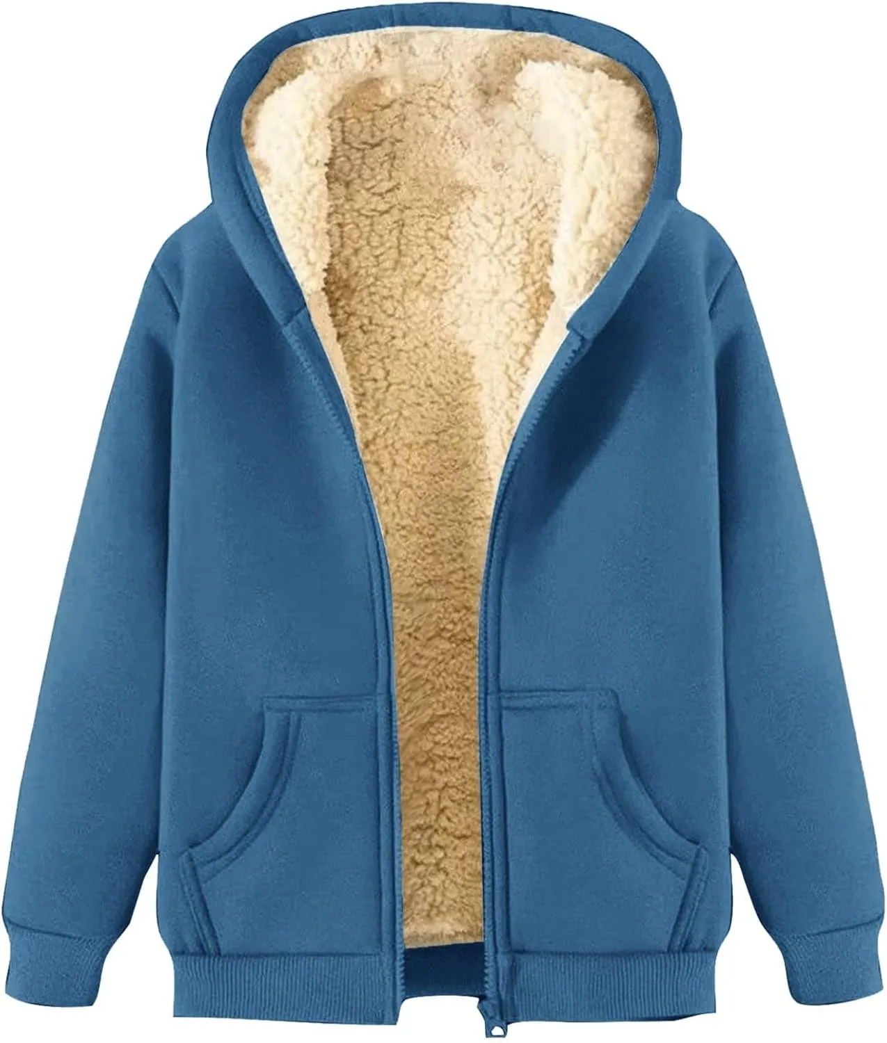Hoodies for Women Winter Fleece Sweatshirt Full Zip Thick Sherpa Lined Hooded Jacket Warm Cardigan Coat with Pockets