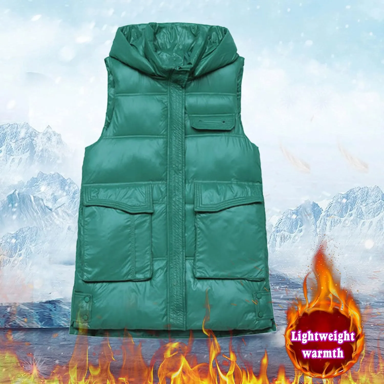 Hot Down Womens Vest Women Quilted Sleeveless Jacket Vest Hooded Thick Long Coat Winter Warm Womens Winter Jacket