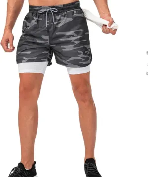 HSQSMWJ Running Shorts Men 2 in 1 Sports Jogging FitnessTraining Quick Dry Gym