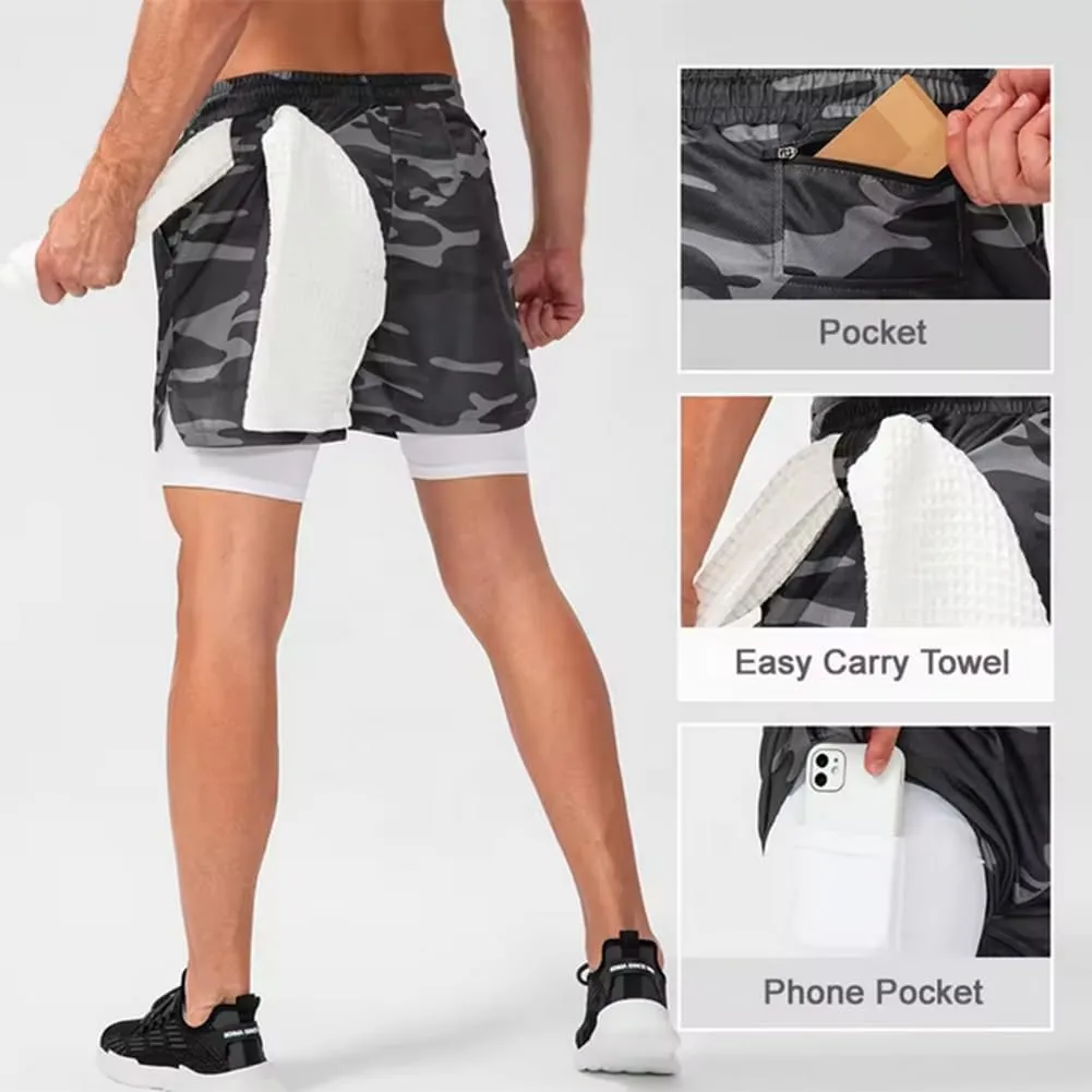 HSQSMWJ Running Shorts Men 2 in 1 Sports Jogging FitnessTraining Quick Dry Gym