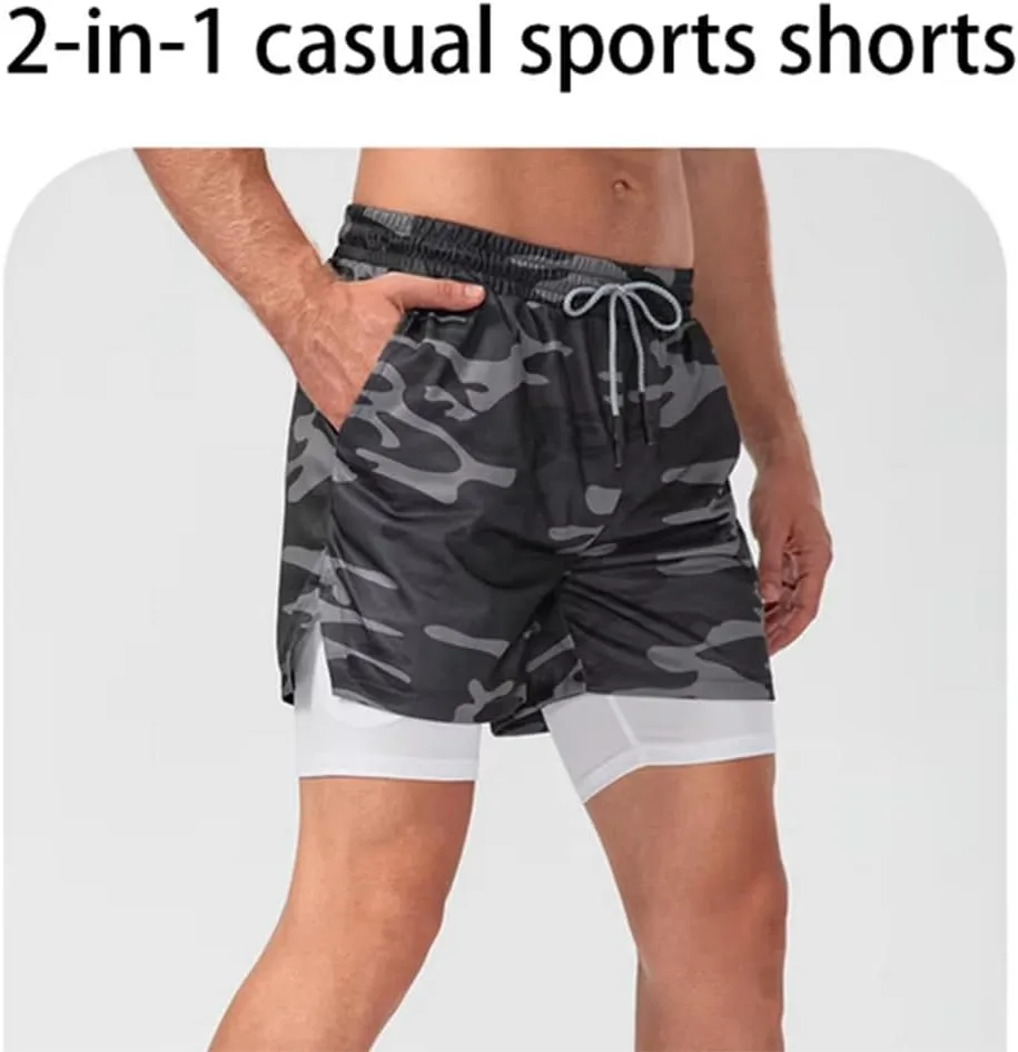 HSQSMWJ Running Shorts Men 2 in 1 Sports Jogging FitnessTraining Quick Dry Gym