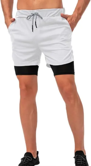 HSQSMWJ Running Shorts Men 2 in 1 Sports Jogging FitnessTraining Quick Dry Gym
