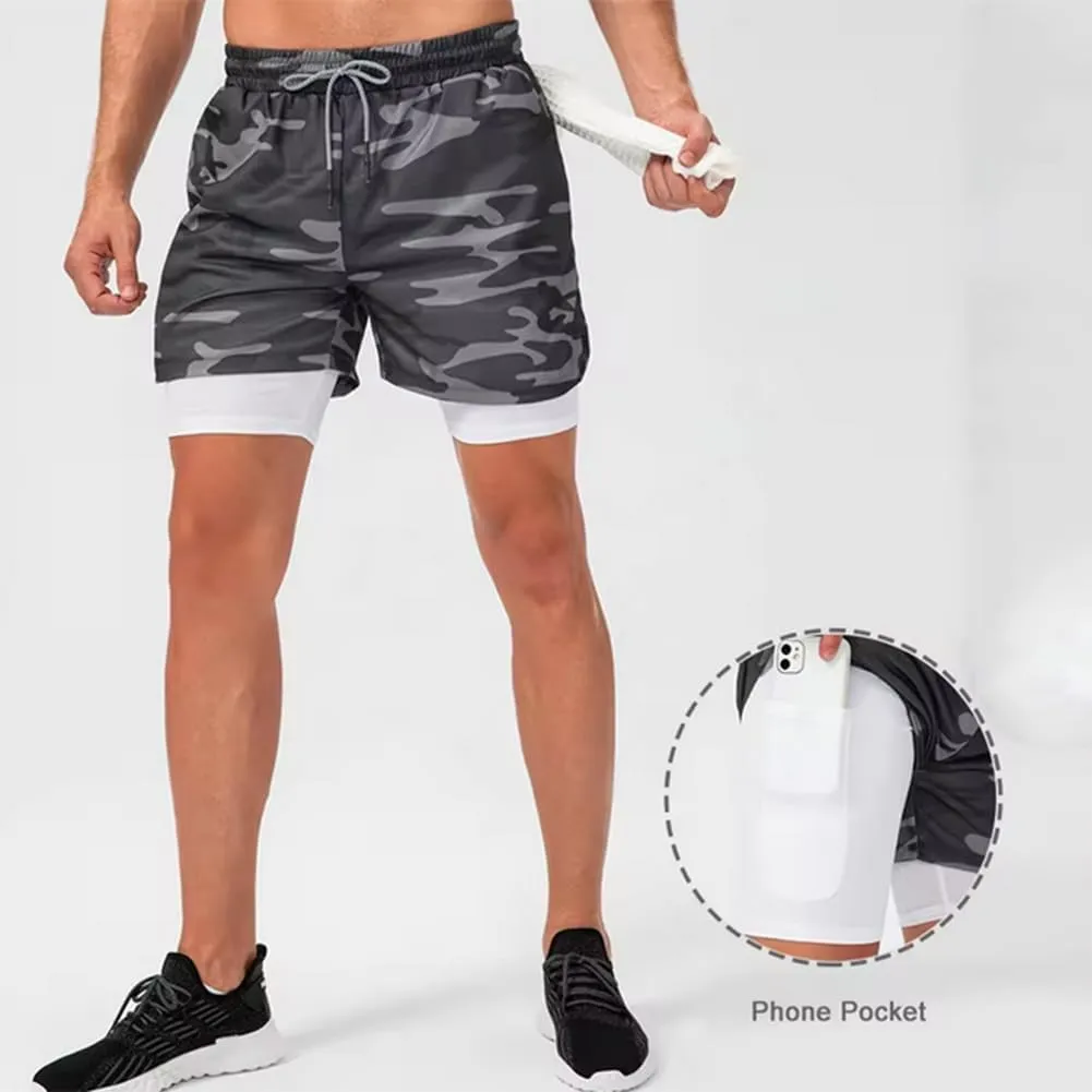 HSQSMWJ Running Shorts Men 2 in 1 Sports Jogging FitnessTraining Quick Dry Gym