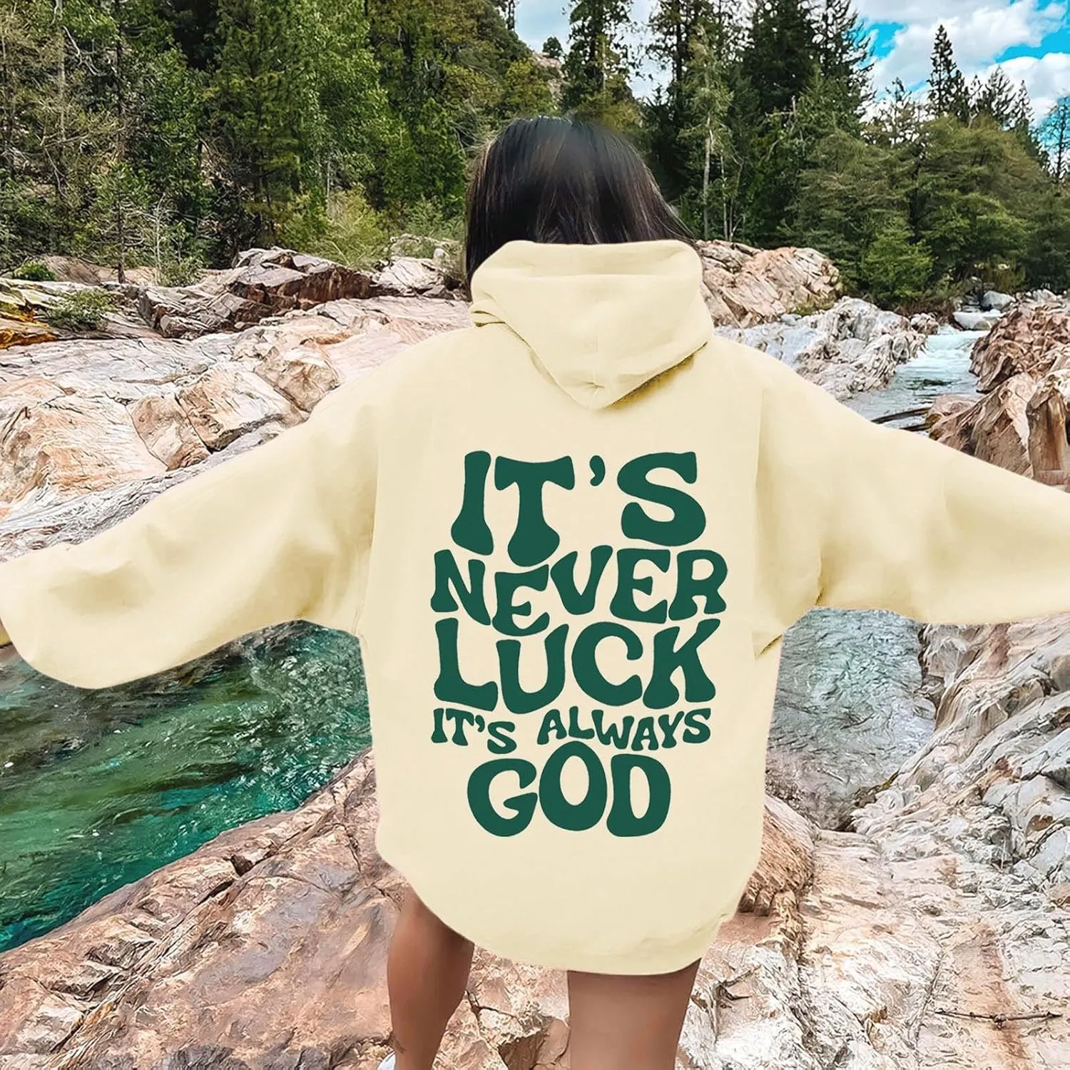 It's Never Luck It's Always God Christian Bible Verse Hoodie Unisex Oversized Hoodies Hoodie Pullover