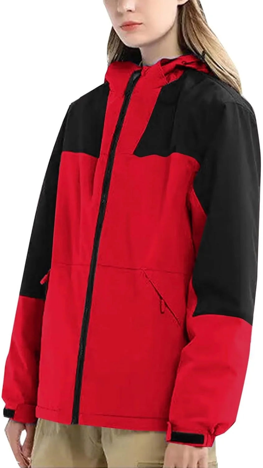 Jackets for Women with Hood Lightweight Waterproof Rain Jacket Color Patchwork Raincoat for Hiking Travel Running