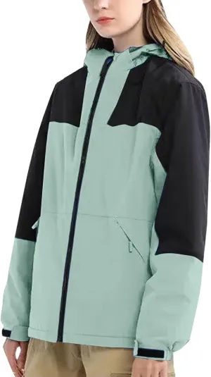 Jackets for Women with Hood Lightweight Waterproof Rain Jacket Color Patchwork Raincoat for Hiking Travel Running