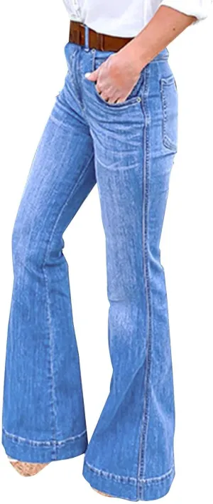 Jeans for Women Trendy Casual High Waisted Jeans Stretch Wide Leg Loose Denim Pants with Pockets
