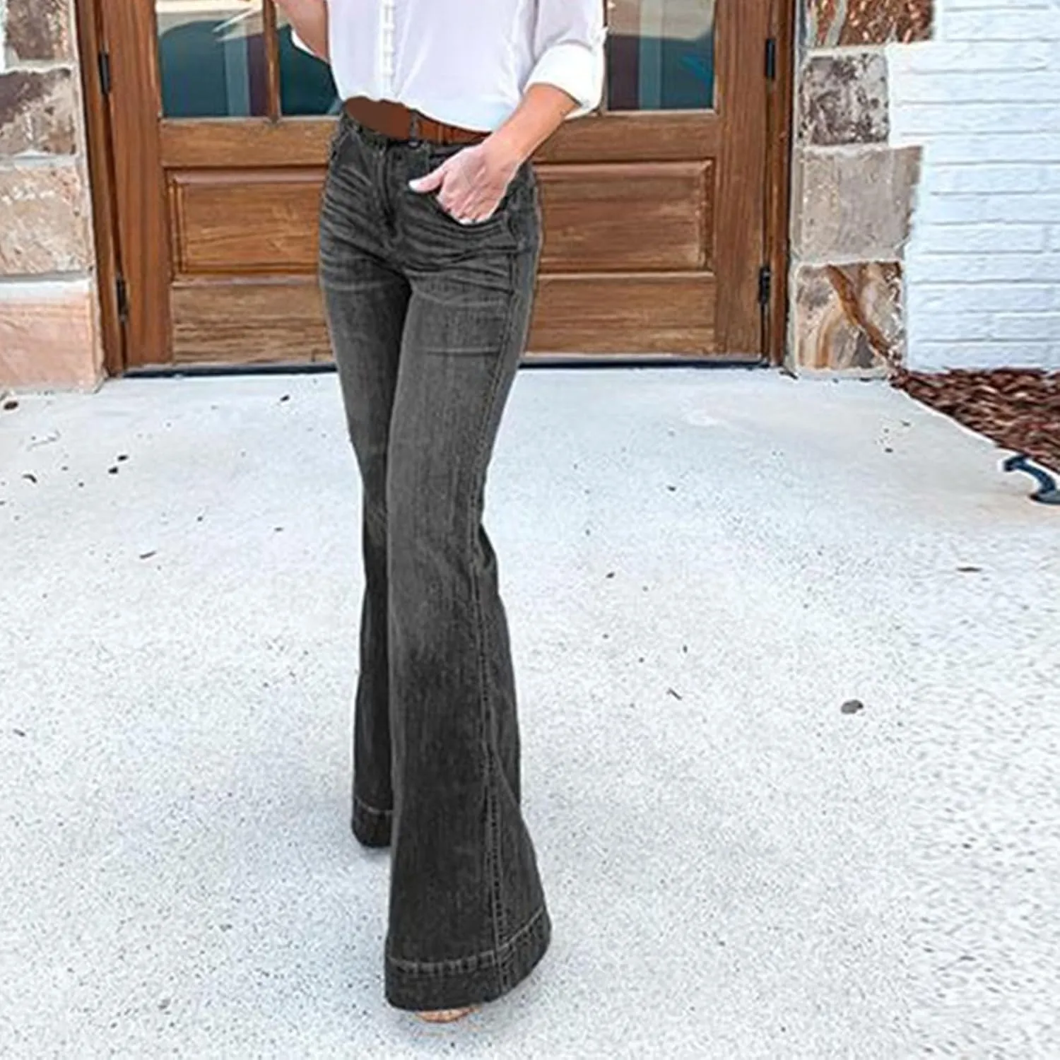 Jeans for Women Trendy Casual High Waisted Jeans Stretch Wide Leg Loose Denim Pants with Pockets