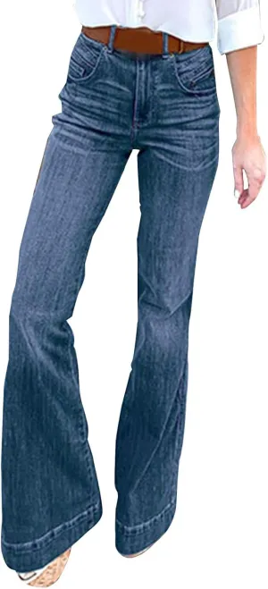 Jeans for Women Trendy Casual High Waisted Jeans Stretch Wide Leg Loose Denim Pants with Pockets