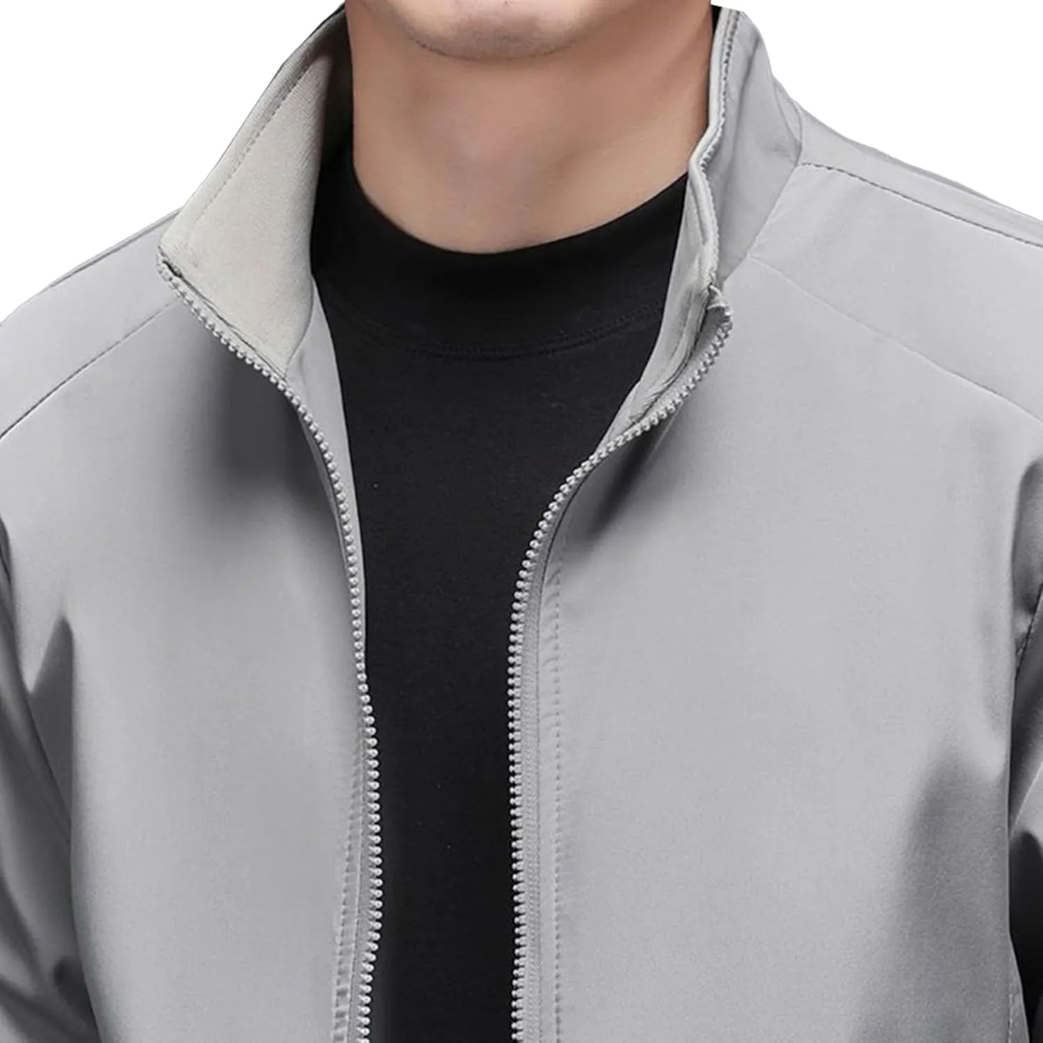 JEsilunmaMY Men's Stand Collar Slim Bomber Jacket Full Zip Fleece Lined Casual Windbreakers Windproof Sportwear Padded Coats