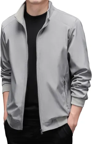 JEsilunmaMY Men's Stand Collar Slim Bomber Jacket Full Zip Fleece Lined Casual Windbreakers Windproof Sportwear Padded Coats