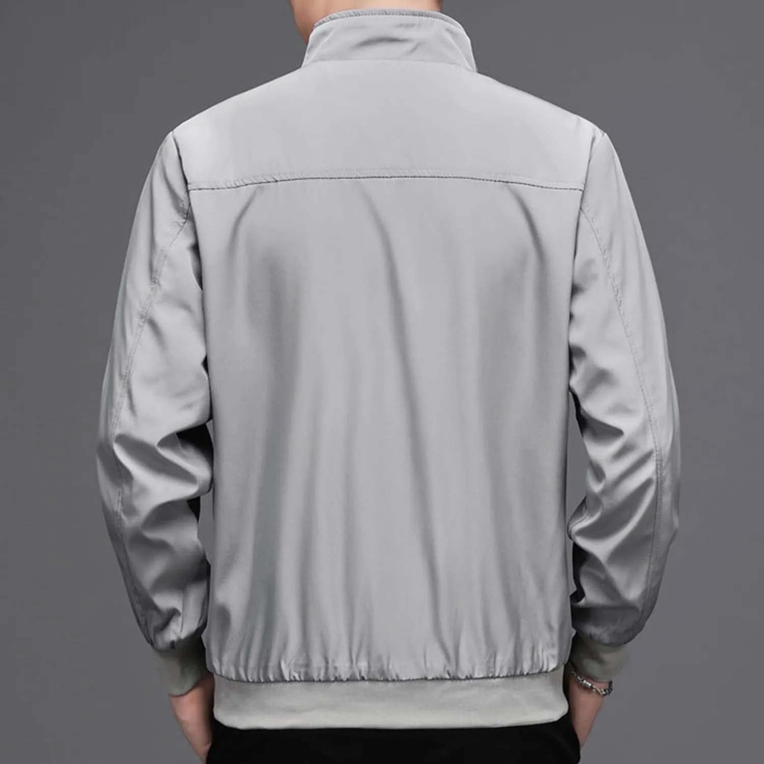 JEsilunmaMY Men's Stand Collar Slim Bomber Jacket Full Zip Fleece Lined Casual Windbreakers Windproof Sportwear Padded Coats