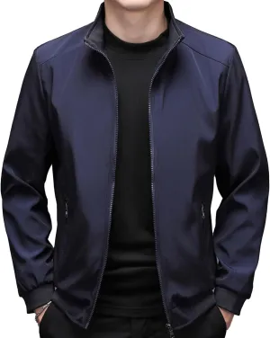 JEsilunmaMY Men's Stand Collar Slim Bomber Jacket Full Zip Fleece Lined Casual Windbreakers Windproof Sportwear Padded Coats