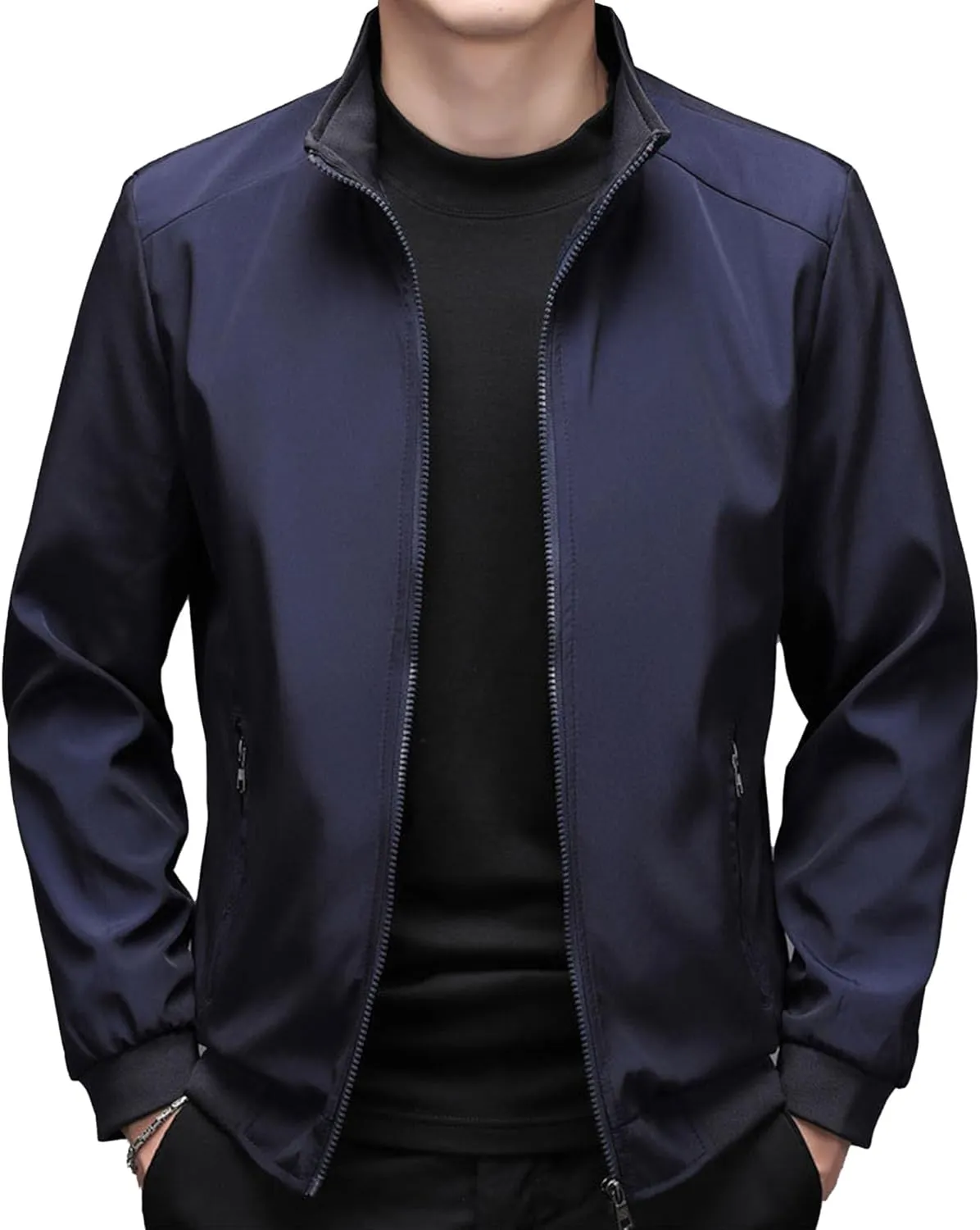 JEsilunmaMY Men's Stand Collar Slim Bomber Jacket Full Zip Fleece Lined Casual Windbreakers Windproof Sportwear Padded Coats
