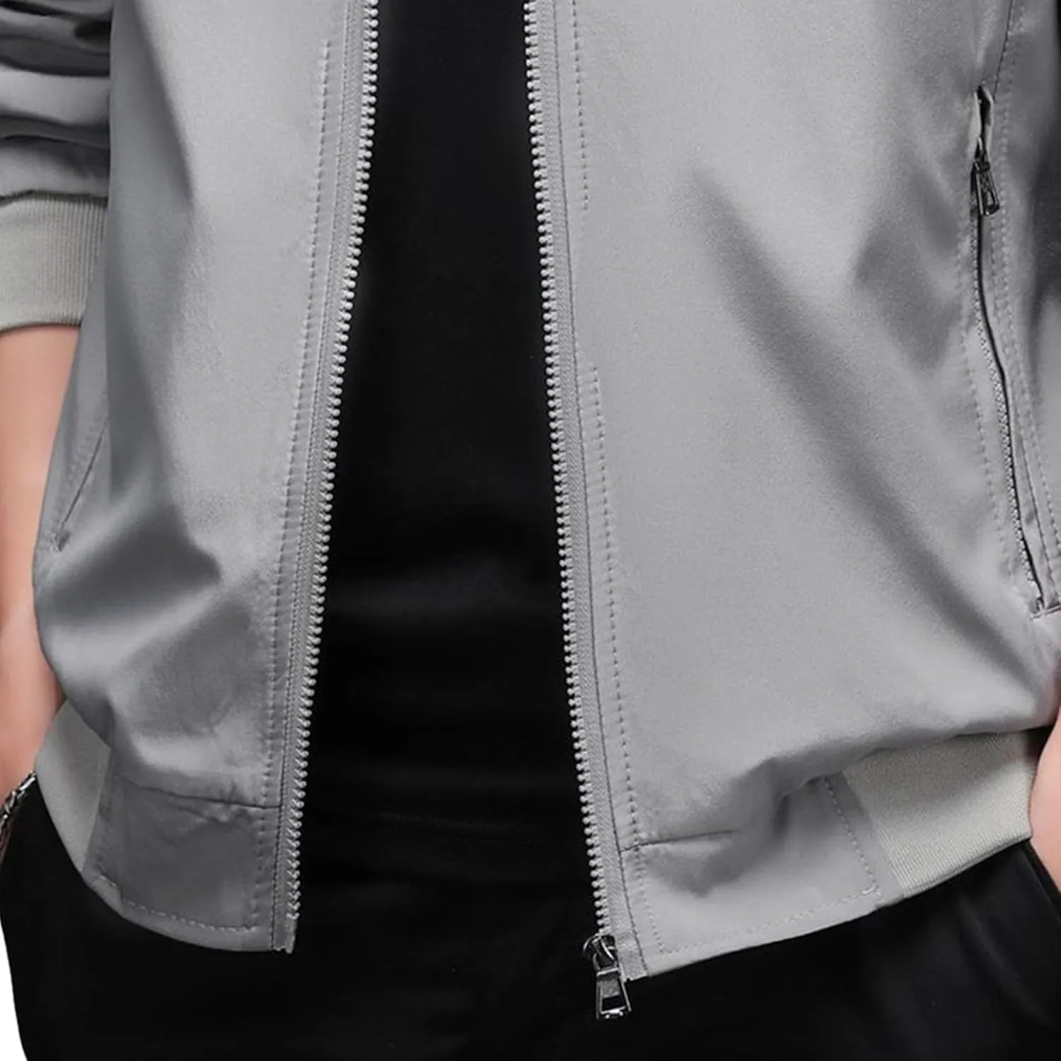 JEsilunmaMY Men's Stand Collar Slim Bomber Jacket Full Zip Fleece Lined Casual Windbreakers Windproof Sportwear Padded Coats