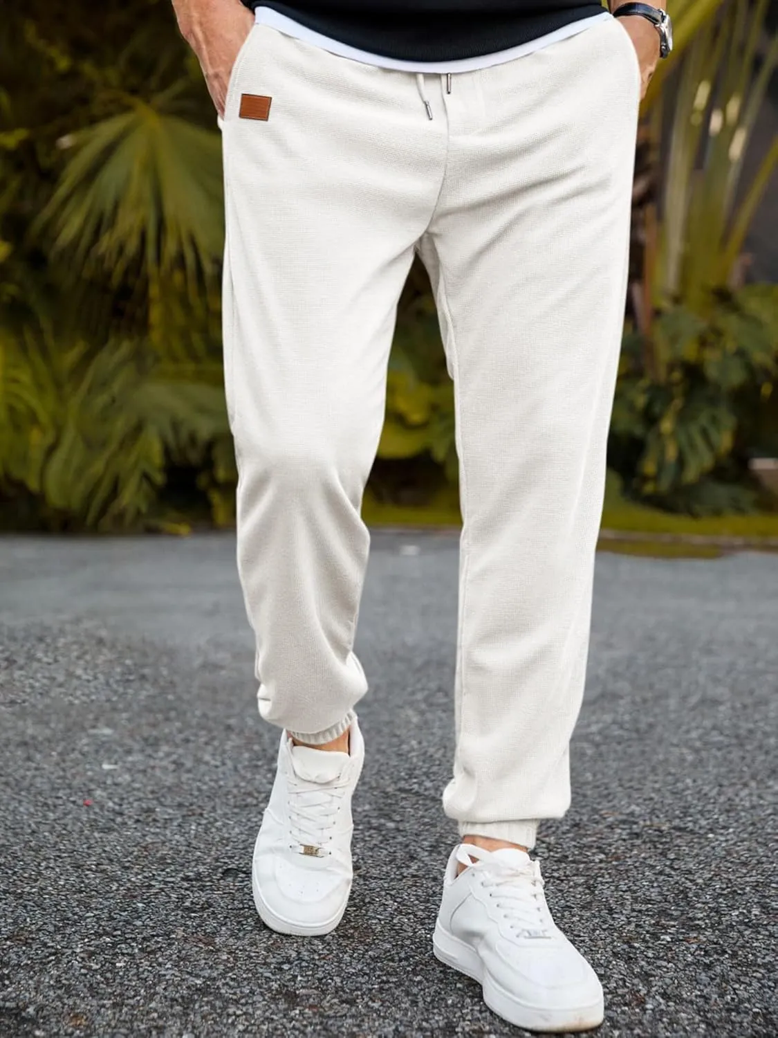 JMIERR Men's Waffle Sweatpants Stretch Waist Drawstring Casual Tapered Joggers Gym Pants with Pockets