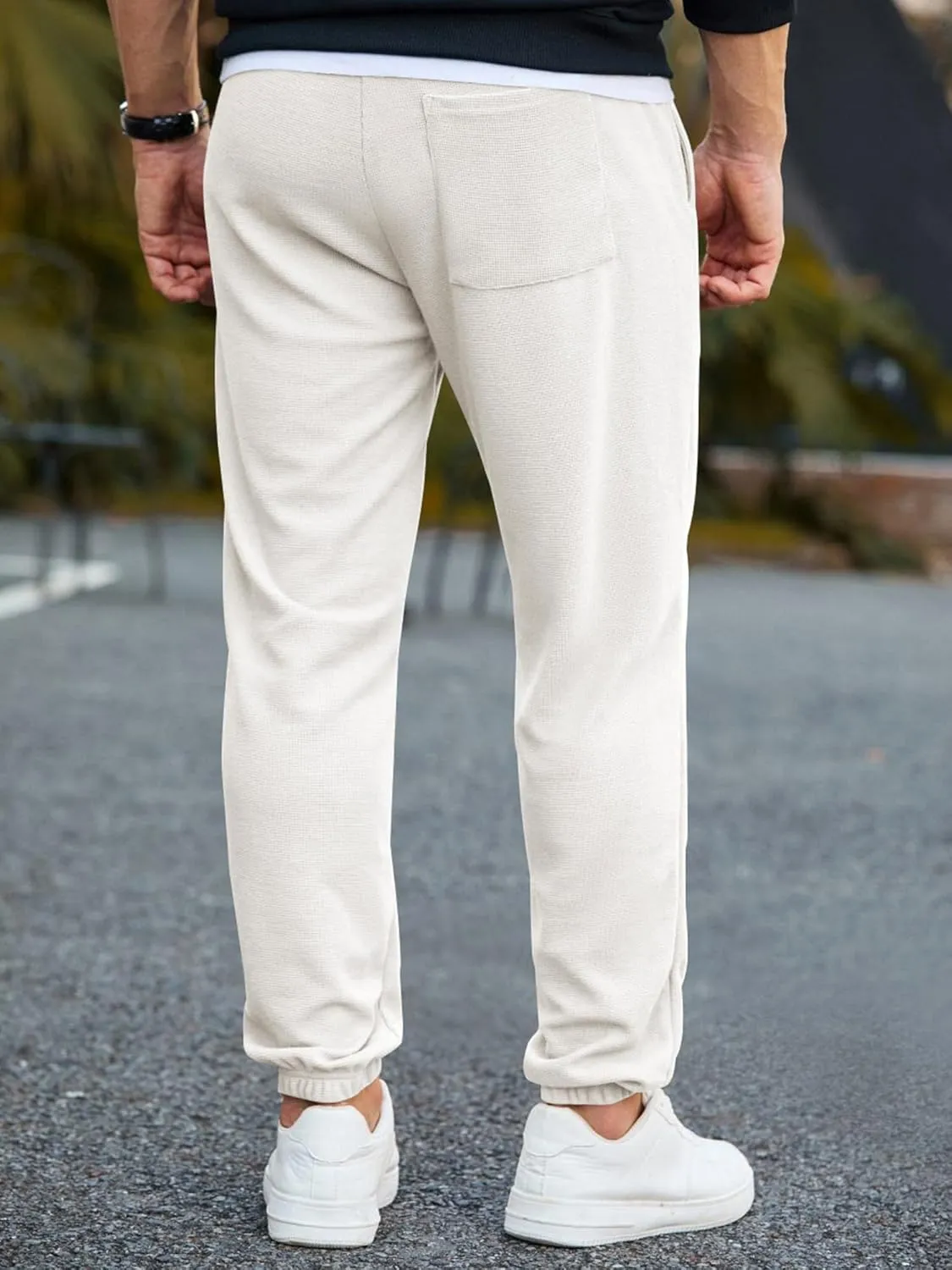 JMIERR Men's Waffle Sweatpants Stretch Waist Drawstring Casual Tapered Joggers Gym Pants with Pockets