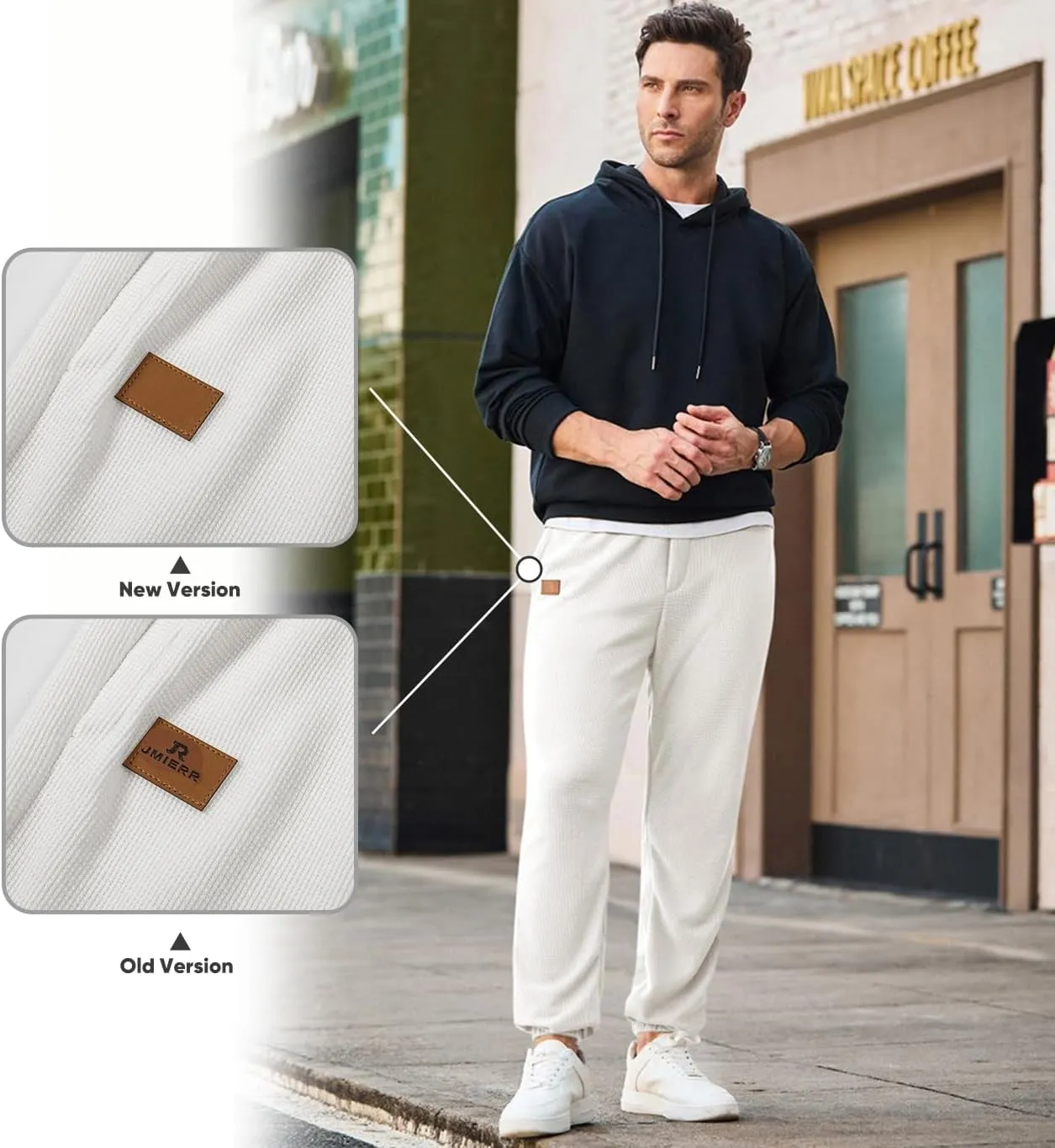 JMIERR Men's Waffle Sweatpants Stretch Waist Drawstring Casual Tapered Joggers Gym Pants with Pockets