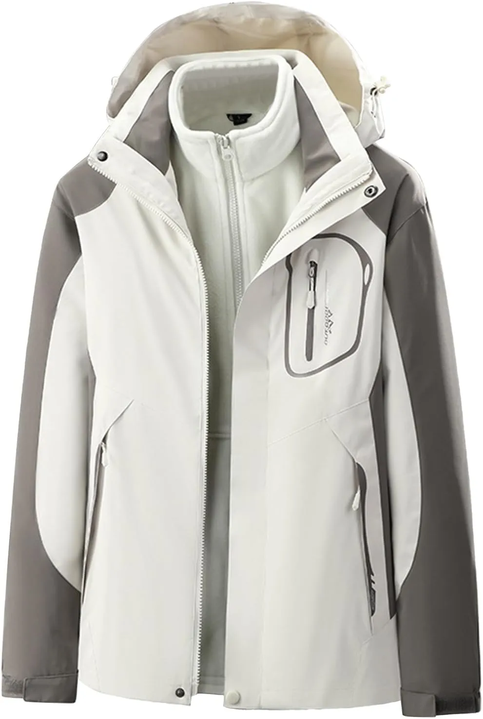 jsaierl 3 in 1 Jackets with Zipper Pockets & Detachable Hood- Boys & Girls Waterproof Rain Jacket, Outdoor Fleece Lined Coat