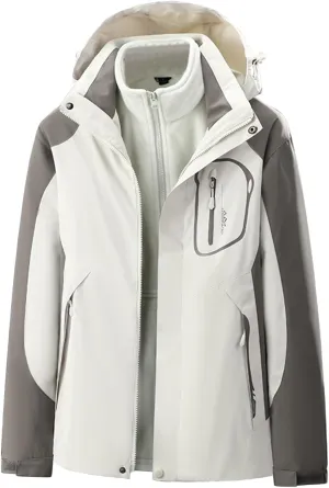 jsaierl 3 in 1 Jackets with Zipper Pockets & Detachable Hood- Boys & Girls Waterproof Rain Jacket, Outdoor Fleece Lined Coat