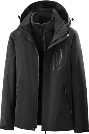 jsaierl 3 in 1 Jackets with Zipper Pockets & Detachable Hood- Boys & Girls Waterproof Rain Jacket, Outdoor Fleece Lined Coat