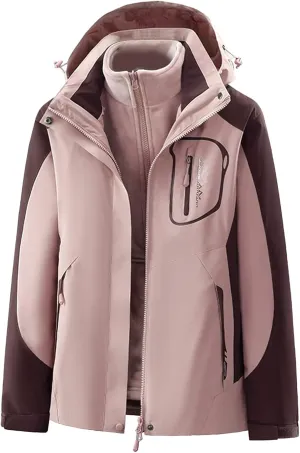 jsaierl 3 in 1 Jackets with Zipper Pockets & Detachable Hood- Boys & Girls Waterproof Rain Jacket, Outdoor Fleece Lined Coat