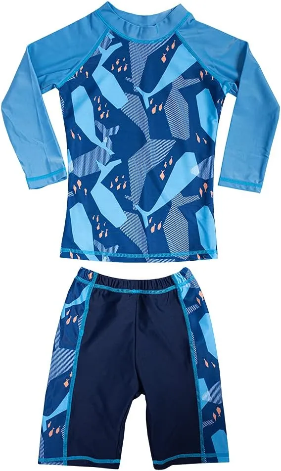 Kids Toddler Boys Two Piece Rash Guard Swimsuits Long Sleeve UV Sun Protection Sun-Suit Swimwear Sets