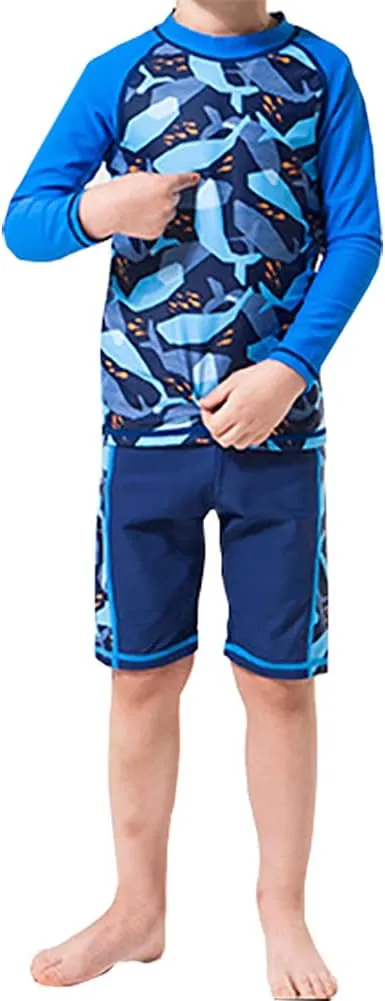 Kids Toddler Boys Two Piece Rash Guard Swimsuits Long Sleeve UV Sun Protection Sun-Suit Swimwear Sets